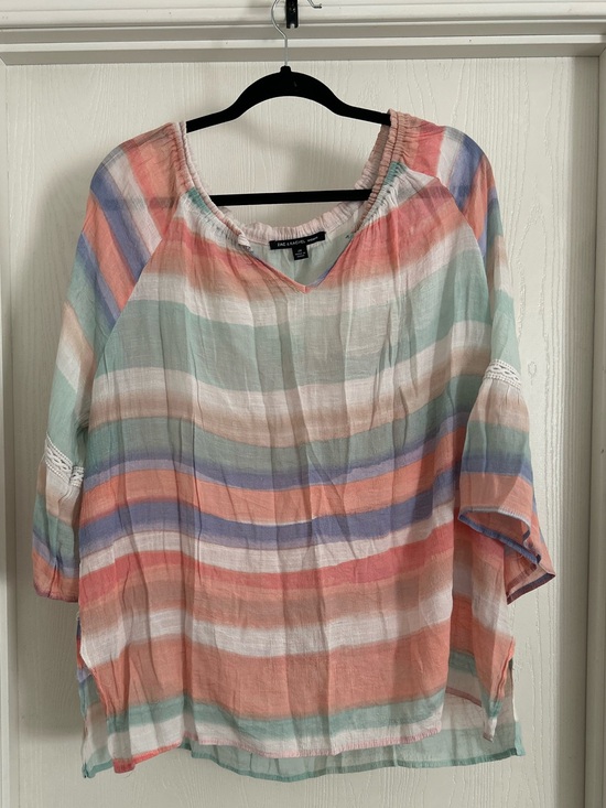Zac & Rachel Tops - Zac & Rachel | Pastel Multi-Stripe Peasant tunic | Size 2X